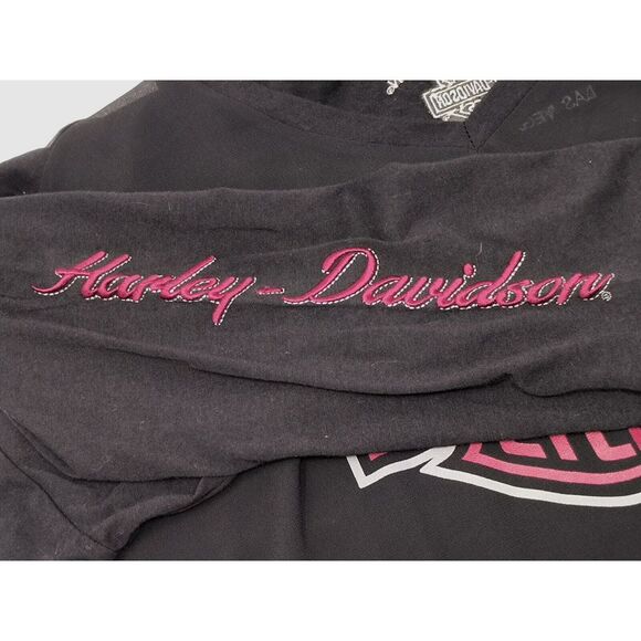 Harley-Davidson Women's Black and Pink Top - Picture 9 of 10
